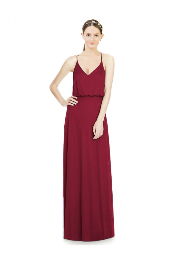 Boutique Bordeaux Trapèze Col V Mousseline Longue Robes demoiselle d'honneur