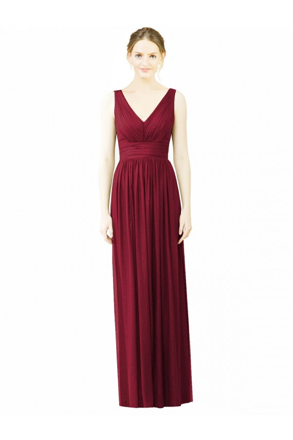 Boutique Bordeaux Trapèze Col V Mousseline Longue Robes demoiselle d'honneur