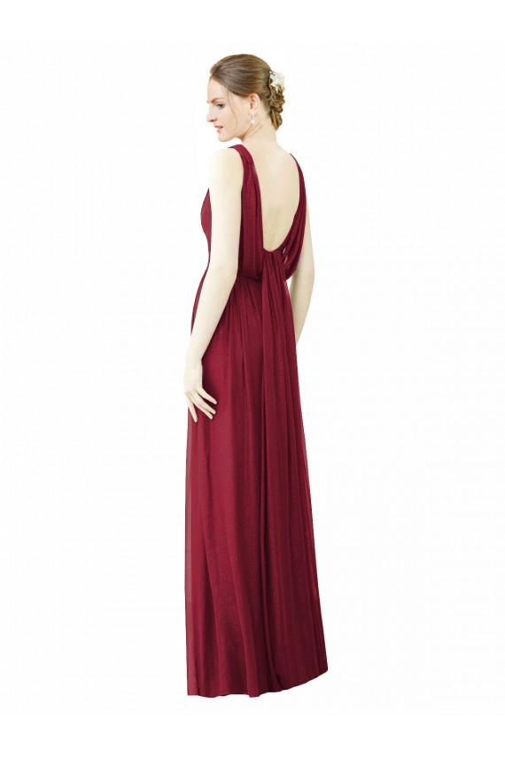 Boutique Bordeaux Trapèze Col V Mousseline Longue Robes demoiselle d'honneur