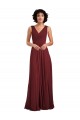 Boutique Bordeaux Trapèze Col V Mousseline Longue Robes demoiselle d'honneur