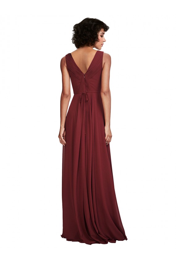Boutique Bordeaux Trapèze Col V Mousseline Longue Robes demoiselle d'honneur