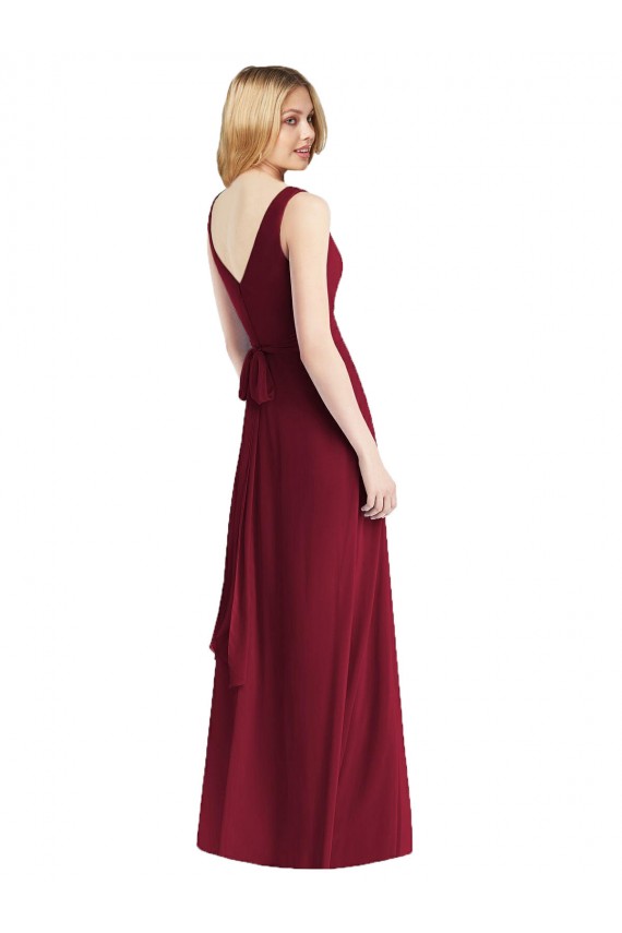 Boutique Bordeaux Trapèze Col V Mousseline Longue Robes demoiselle d'honneur