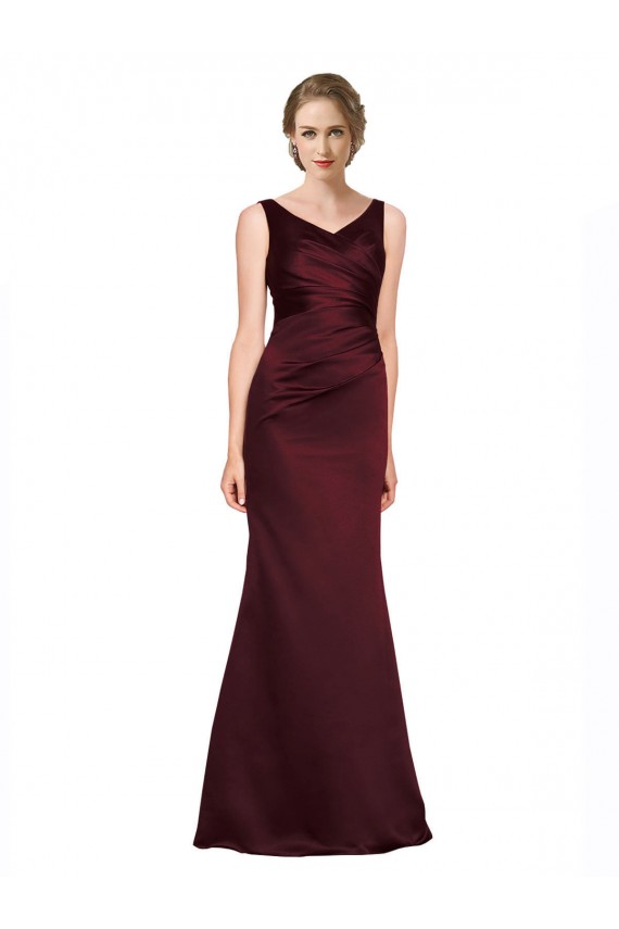 Boutique Bordeaux Trapèze Col V Satiné Longue Formelles Robes demoiselle d'honneur / Robes de soirée / Robes de bal
