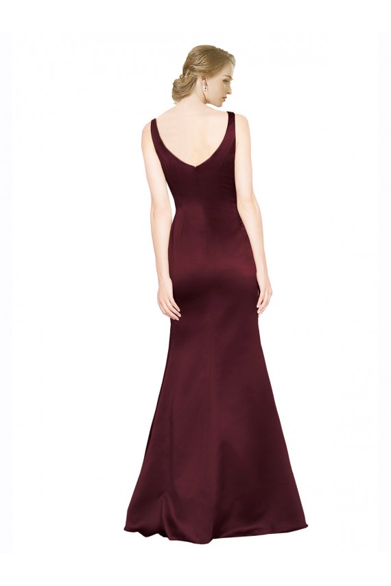 Boutique Bordeaux Trapèze Col V Satiné Longue Formelles Robes demoiselle d'honneur / Robes de soirée / Robes de bal