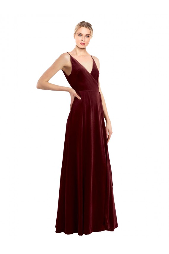 Boutique Bordeaux Trapèze Col V Velours Stretch Longue Formelles Robes demoiselle d'honneur / Robes de soirée / Robes de bal