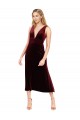 Boutique Bordeaux Trapèze Col V midi Velours Stretch Courte Robes demoiselle d'honneur / Robes de bal / Robes de cocktail