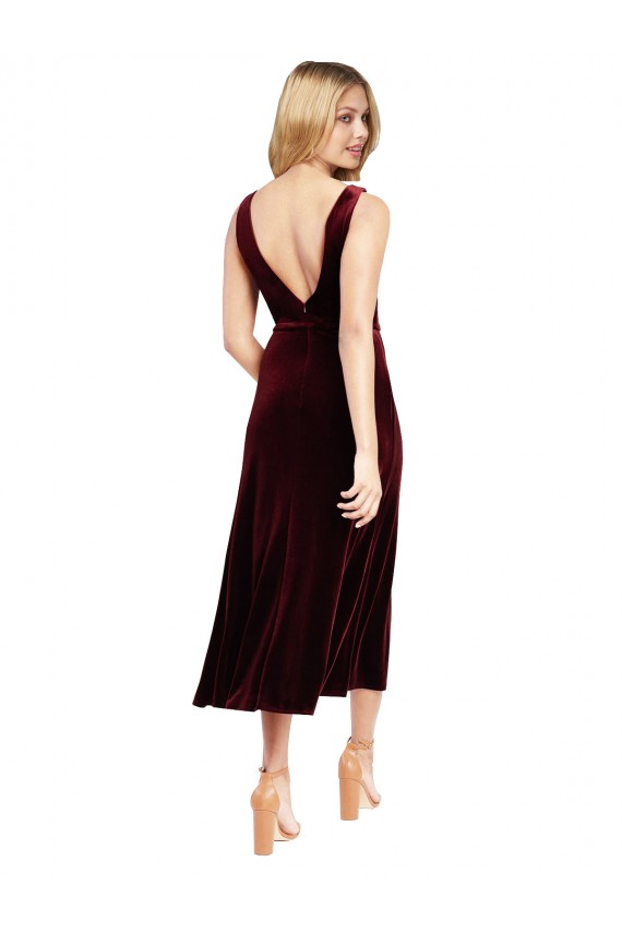 Boutique Bordeaux Trapèze Col V midi Velours Stretch Courte Robes demoiselle d'honneur / Robes de bal / Robes de cocktail