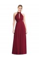 Boutique Bordeaux Trapèze Licou Col Haut Mousseline Longue Robes demoiselle d'honneur