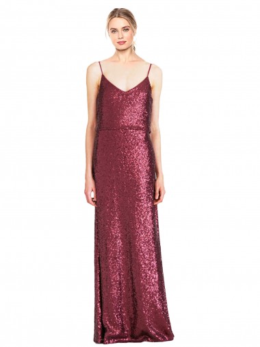 Boutique Bordeaux Trapèze Licou Col Haut Paillette Longue Formelles Robes demoiselle d'honneur / Robes de soirée / Robes de bal