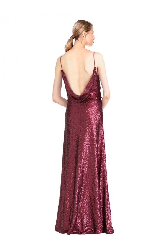 Boutique Bordeaux Trapèze Licou Col Haut Paillette Longue Formelles Robes demoiselle d'honneur / Robes de soirée / Robes de bal