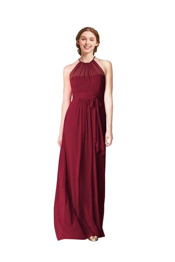 Boutique Bordeaux Trapèze Licou Mousseline Longue Robes demoiselle d'honneur