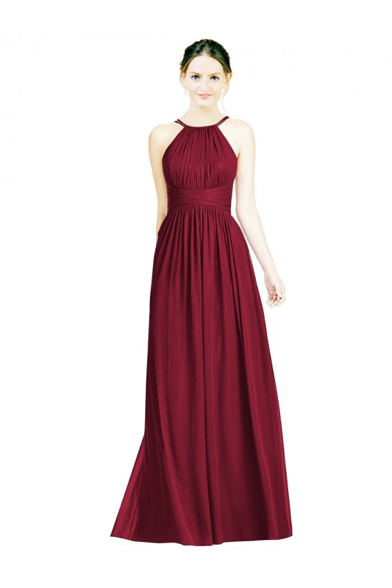Boutique Bordeaux Trapèze Licou Mousseline Longue Robes demoiselle d'honneur
