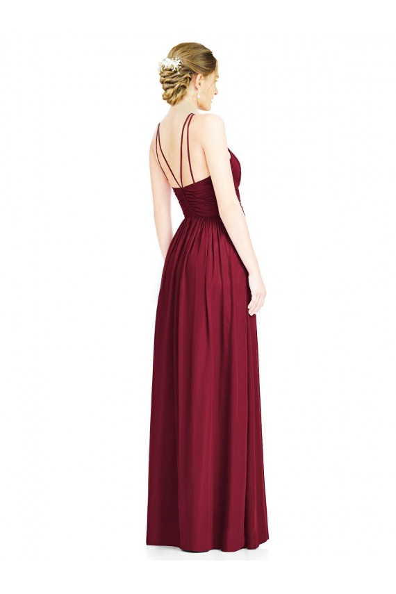 Boutique Bordeaux Trapèze Licou Mousseline Longue Robes demoiselle d'honneur
