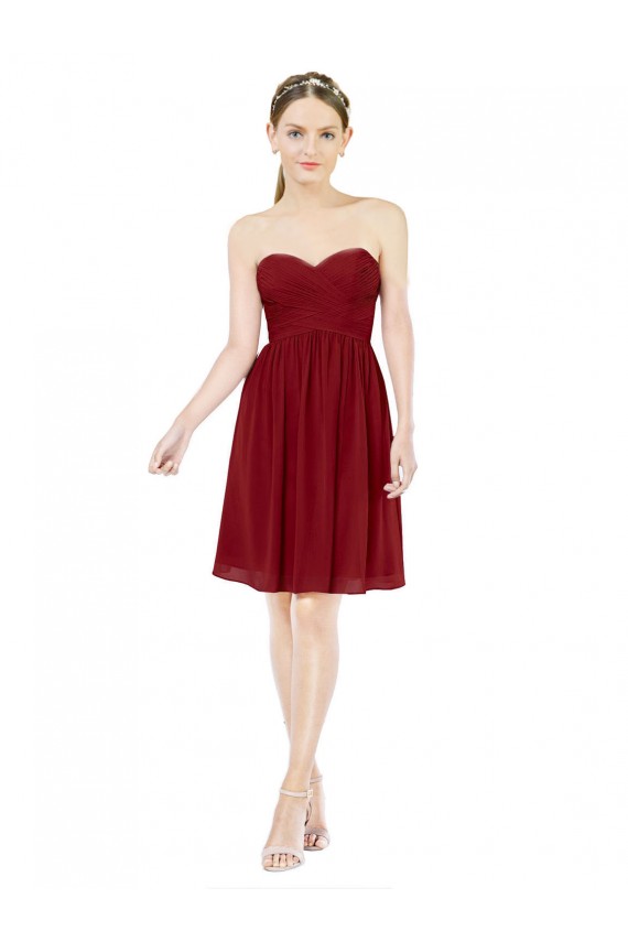 Boutique Bordeaux Trapèze Mousseline Courte Robes demoiselle d'honneur / Robes de cocktail