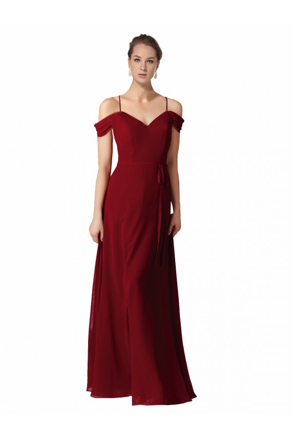Boutique Bordeaux Trapèze Mousseline Longue Robes demoiselle d'honneur