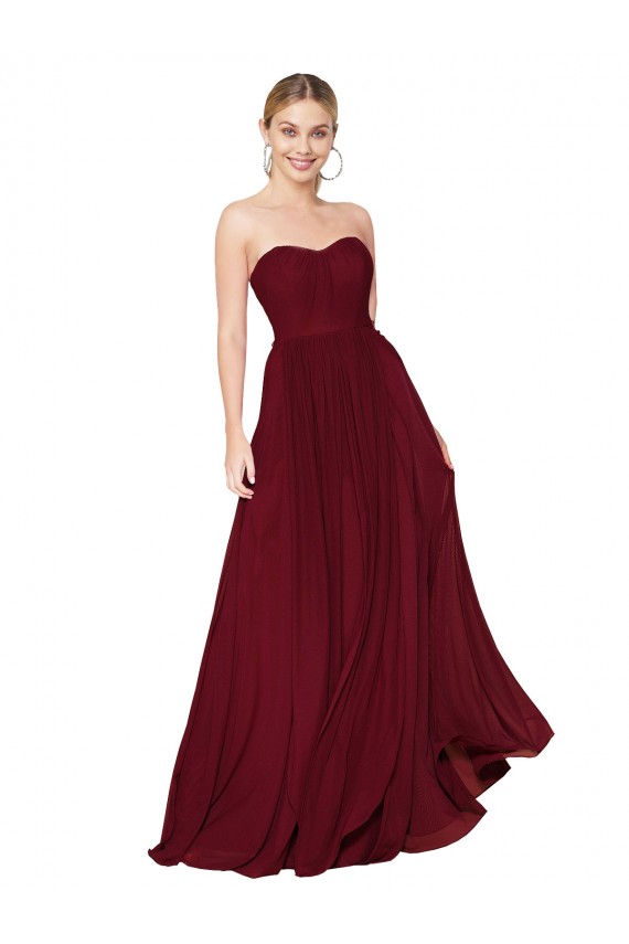 Boutique Bordeaux Trapèze Sans bretelle Mousseline Longue Formelles Robes demoiselle d'honneur / Robes de soirée / Robes de bal