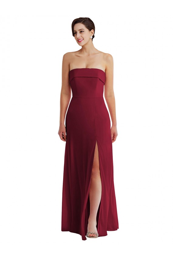 Boutique Bordeaux Trapèze Sans bretelle Mousseline Longue Formelles Robes demoiselle d'honneur / Robes de soirée