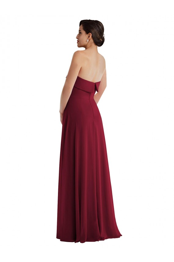 Boutique Bordeaux Trapèze Sans bretelle Mousseline Longue Formelles Robes demoiselle d'honneur / Robes de soirée