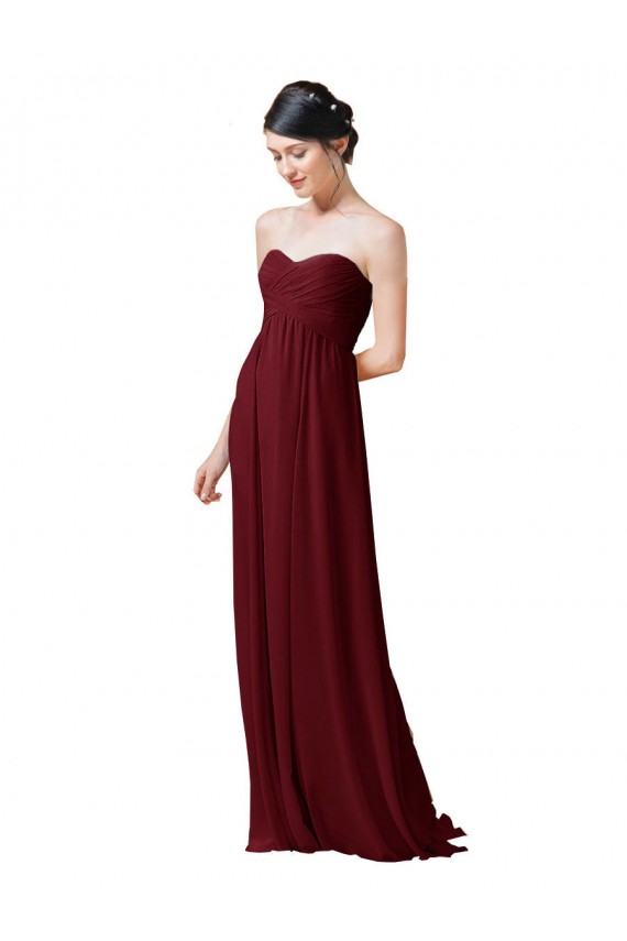 Boutique Bordeaux Trapèze Sans bretelle Mousseline Longue Robes demoiselle d'honneur
