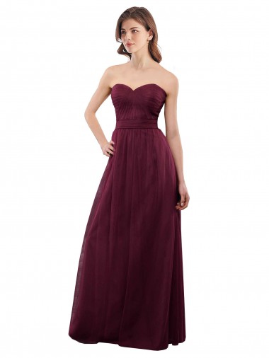 Boutique Bordeaux Trapèze Sans bretelle Tulle Longue Robes demoiselle d'honneur