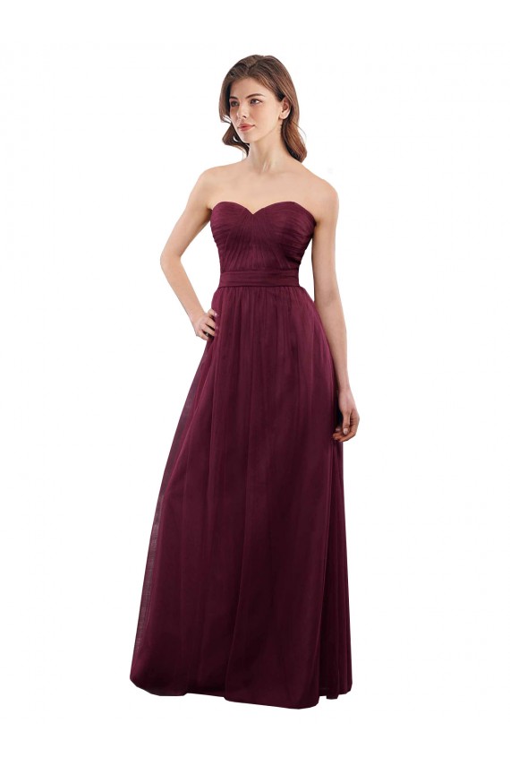 Boutique Bordeaux Trapèze Sans bretelle Tulle Longue Robes demoiselle d'honneur