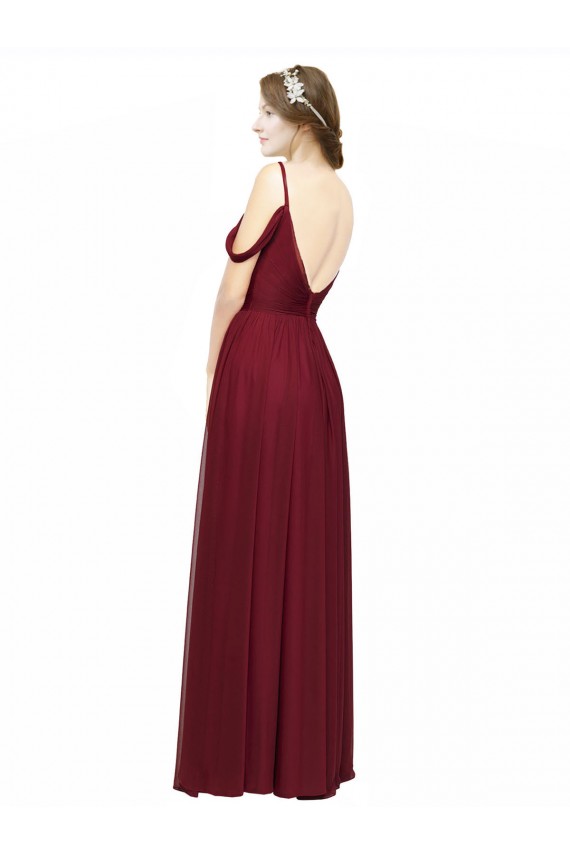 Boutique Bordeaux Trapèze Épaule Dénudée Bretelles spaghetti Mousseline Longue Robes demoiselle d'honneur