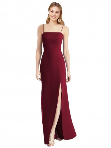 Boutique Bordeaux Trompette Bretelles spaghetti Mousseline Longue Robes demoiselle d'honneur