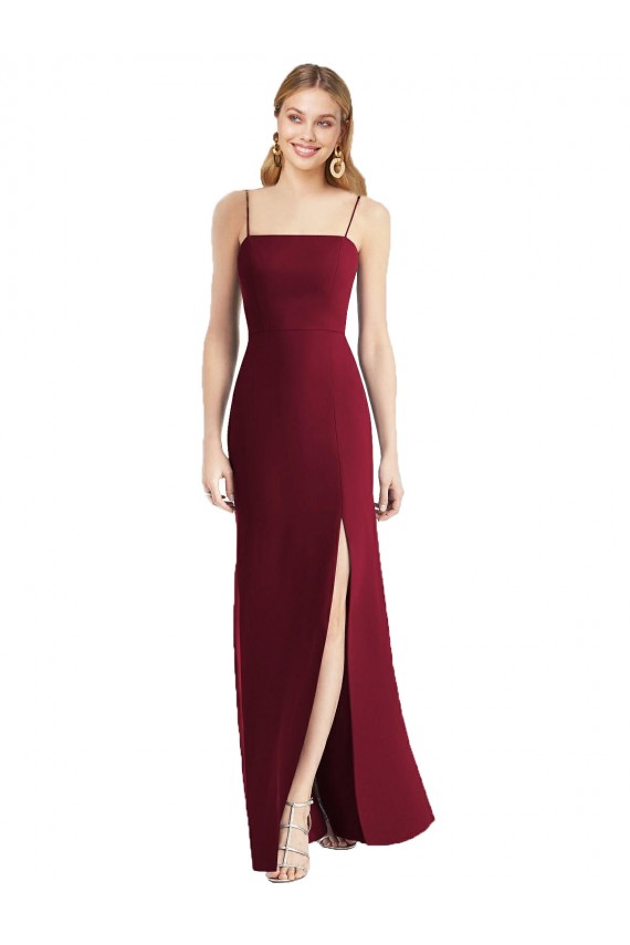 Boutique Bordeaux Trompette Bretelles spaghetti Mousseline Longue Robes demoiselle d'honneur