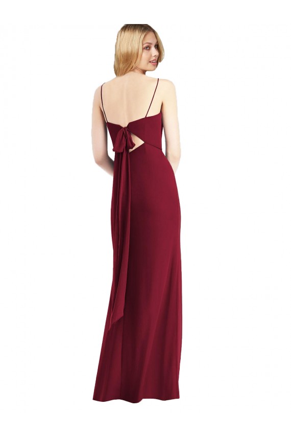 Boutique Bordeaux Trompette Bretelles spaghetti Mousseline Longue Robes demoiselle d'honneur