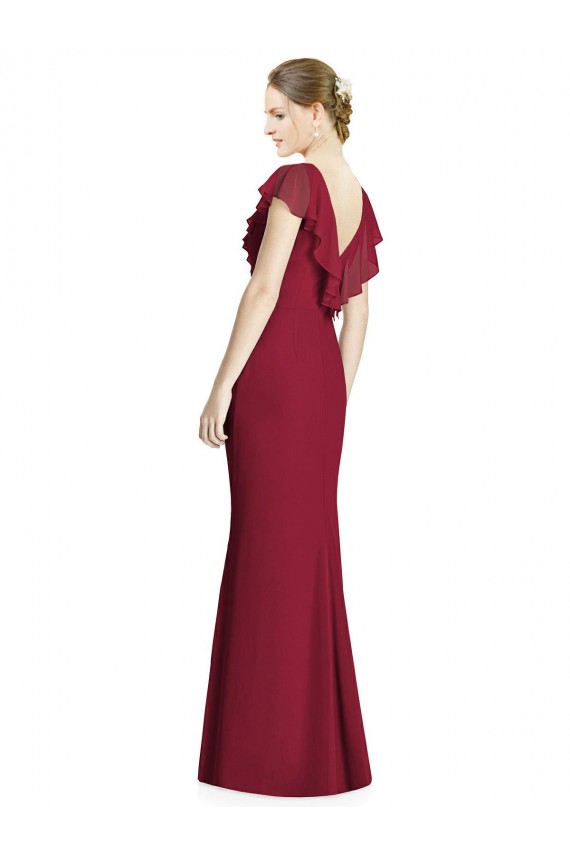 Boutique Bordeaux Trompette Col V Mousseline Longue Robes demoiselle d'honneur