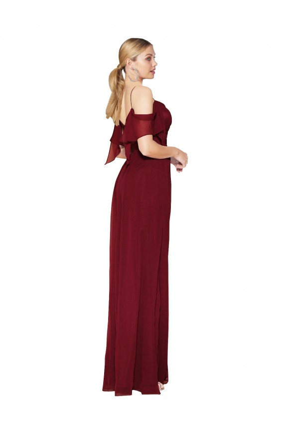 Boutique Bordeaux Trompette Épaule Dénudée Mousseline Longue Formelles Robes demoiselle d'honneur / Robes de soirée / Robes de bal
