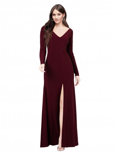 Boutique Bordeaux foncé Fourreau Col V Spandex Longue Robes demoiselle d'honneur / Robes de bal