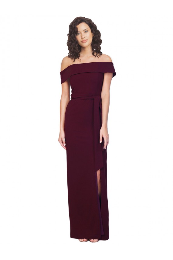 Boutique Bordeaux foncé Fourreau Épaule Dénudée Col Carré Crêpe Stretch Longue Formelles Robes demoiselle d'honneur / Robes de soirée / Robes de bal