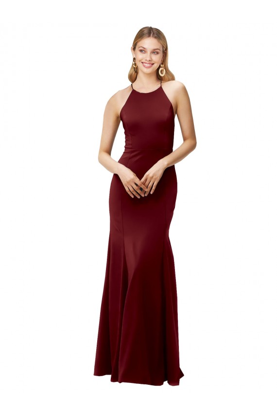 Boutique Bordeaux foncé Sirène Licou Col Haut Crêpe Stretch Longue Formelles Robes demoiselle d'honneur / Robes de soirée / Robes de bal