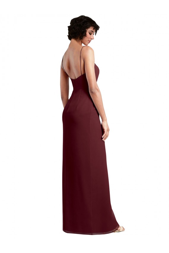 Boutique Bordeaux foncé Trapèze Bretelles spaghetti Col Carré Mousseline Longue Robes demoiselle d'honneur