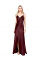 Boutique Bordeaux foncé Trapèze Bretelles spaghetti Col V Satiné Stretch Longue Formelles Robes demoiselle d'honneur / Robes de soirée / Robes de bal