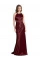 Boutique Bordeaux foncé Trapèze Bretelles spaghetti Col V Satiné Stretch Longue Formelles Robes demoiselle d'honneur / Robes de soirée / Robes de bal