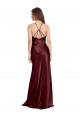 Boutique Bordeaux foncé Trapèze Bretelles spaghetti Col V Satiné Stretch Longue Formelles Robes demoiselle d'honneur / Robes de soirée / Robes de bal