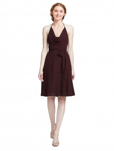 Boutique Bordeaux foncé Trapèze Bretelles spaghetti Mousseline Courte Robes demoiselle d'honneur / Robes de cocktail