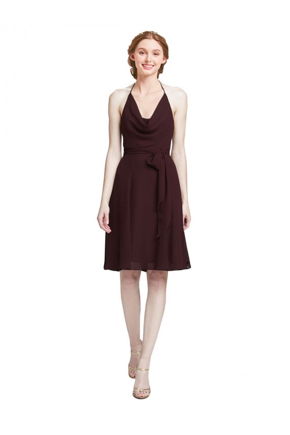 Boutique Bordeaux foncé Trapèze Bretelles spaghetti Mousseline Courte Robes demoiselle d'honneur / Robes de cocktail