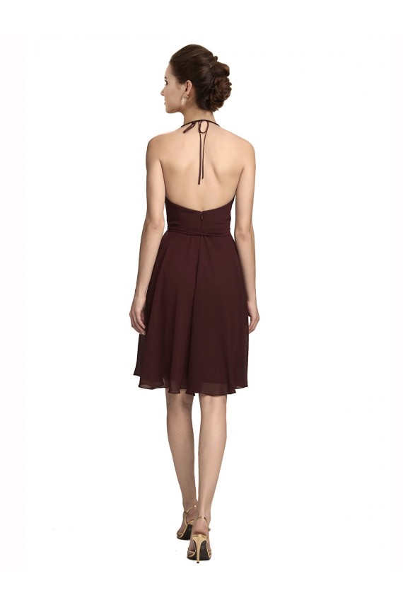 Boutique Bordeaux foncé Trapèze Bretelles spaghetti Mousseline Courte Robes demoiselle d'honneur / Robes de cocktail