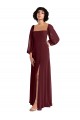 Boutique Bordeaux foncé Trapèze Col Carré Mousseline Longue Robes demoiselle d'honneur