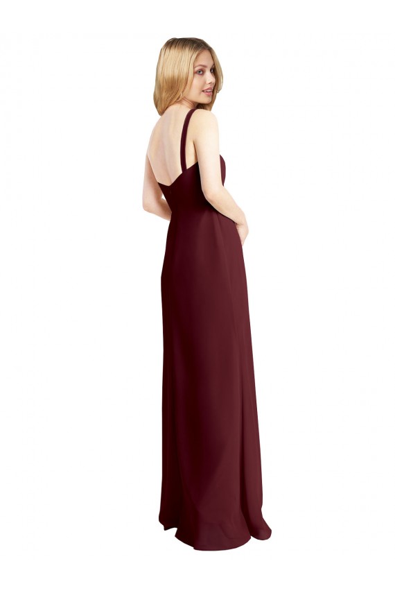 Boutique Bordeaux foncé Trapèze Col Carré Mousseline Longue Robes demoiselle d'honneur
