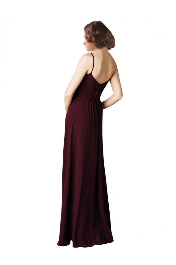 Boutique Bordeaux foncé Trapèze Col V Mousseline Longue Robes demoiselle d'honneur