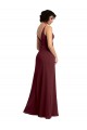 Boutique Bordeaux foncé Trapèze Col V Mousseline Longue Robes demoiselle d'honneur