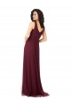 Boutique Bordeaux foncé Trapèze Col V Tulle Longue Robes demoiselle d'honneur