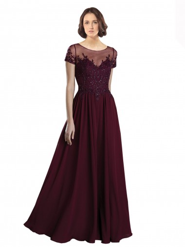 Boutique Bordeaux foncé Trapèze Col bijou Tulle Mousseline Longue Robes demoiselle d'honneur
