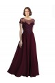 Boutique Bordeaux foncé Trapèze Col bijou Tulle Mousseline Longue Robes demoiselle d'honneur