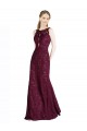 Boutique Bordeaux foncé Trapèze Illusion Col Haut Dentelle Longue Robes demoiselle d'honneur / Robes de bal