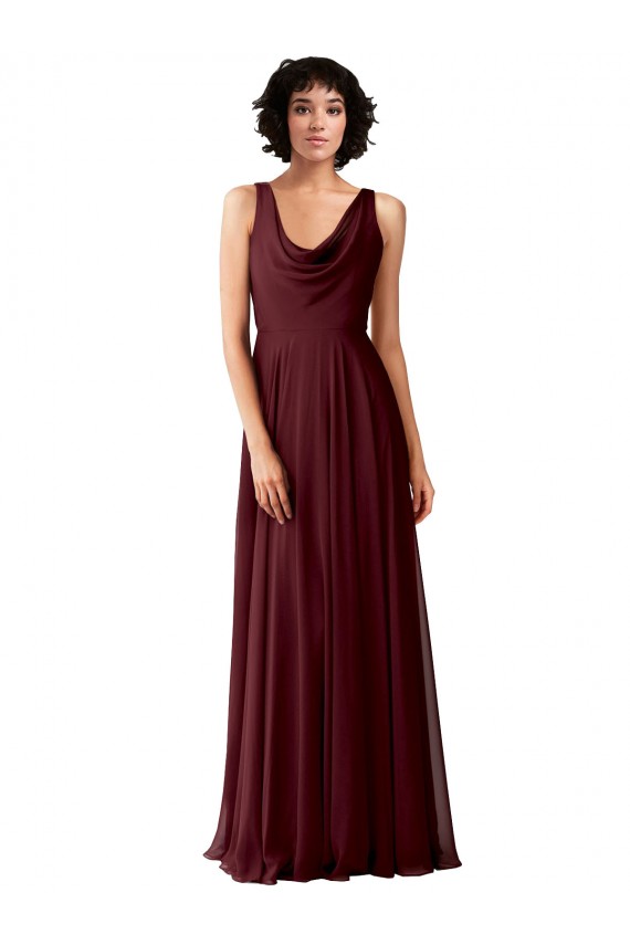 Boutique Bordeaux foncé Trapèze Mousseline Longue Robes demoiselle d'honneur
